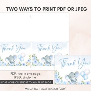 a set of two thank you cards with a picture of an elephant