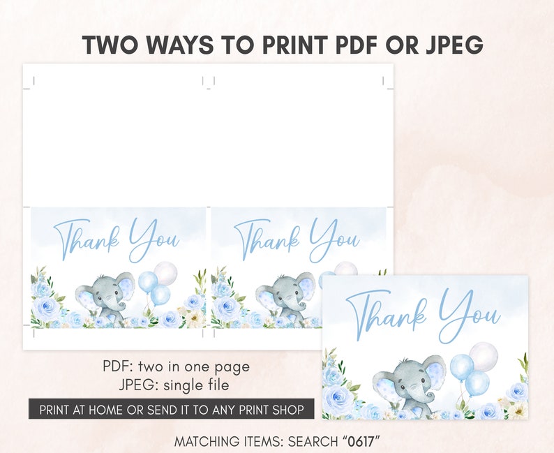 a set of two thank you cards with a picture of an elephant