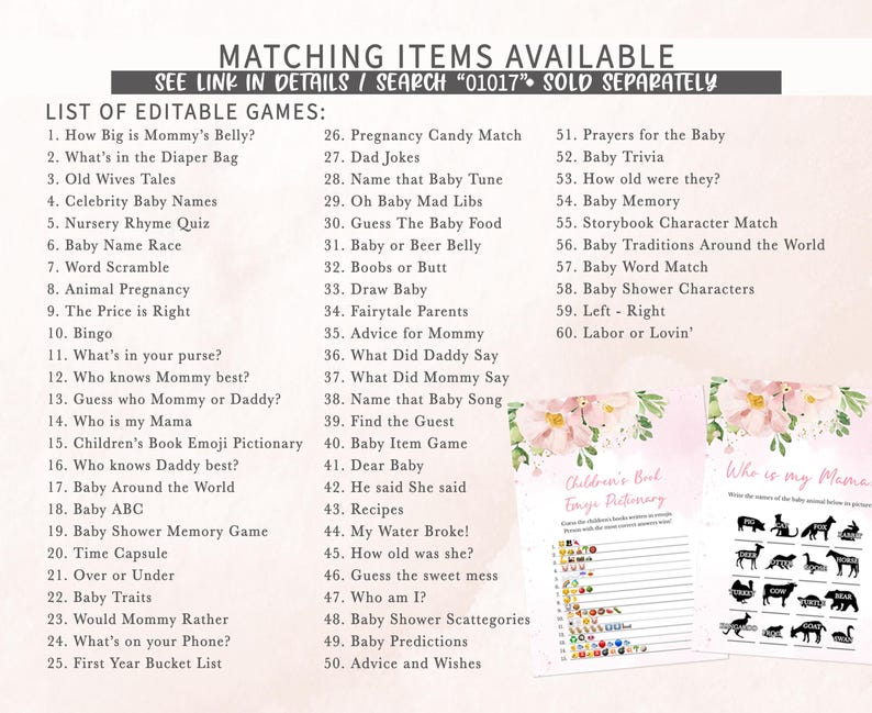 a baby shower game with a list of items