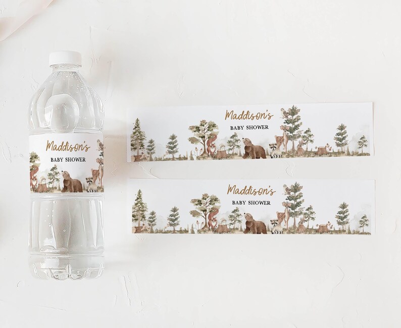 Woodland Animals Baby Shower Water Labels