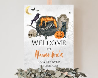 Editable A Baby is Brewing Halloween Baby Shower Welcome Sign, Witch Baby Shower Welcome Sign, Gender Neutral Halloween Welcome Sign 0436