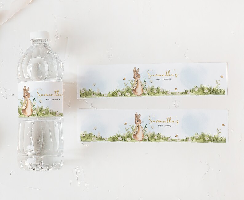 Editable Peter Rabbit Baby Shower Bottle Label, Rabbit Gender Neutral ...