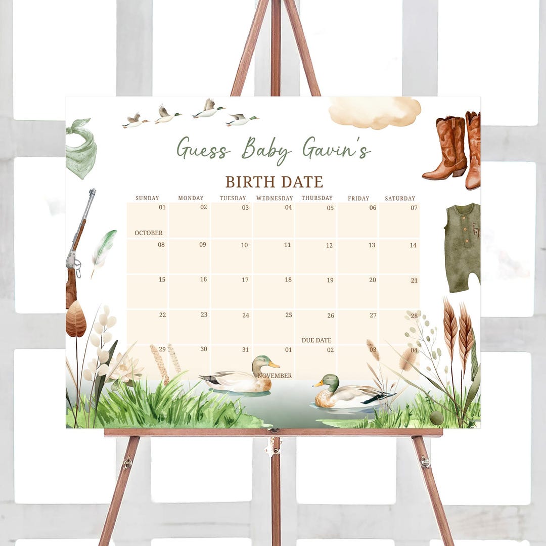 Duck Hatching Calendar.pdf Editable Duck Hunting Baby Shower Due Date Calendar, Mallard Duck Baby ...