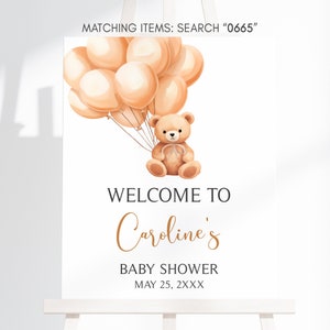 Bewerkbaar welkomstbord babyshower bruine beer, boho teddybeer ballon babyshower welkomstposter, we Can Bearly Wait babyshower bord, 0665 afbeelding 3