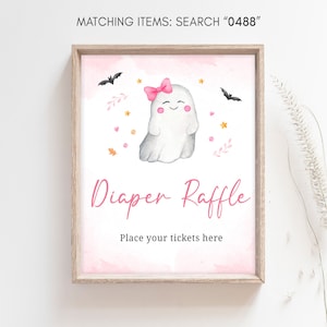 Diaper Raffle Sign Pink A Little Boo Baby Shower, Girl Ghost Halloween Baby Shower Diaper Game Sign, Girl Halloween Baby Shower Decor, 0488