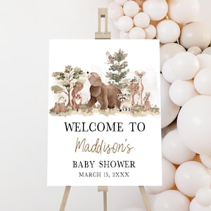 Editable Woodland Animals Baby Shower Welcome Sign, Adventure Awaits Woodland Baby Shower Welcome Poster, Forest Animals Baby Shower, 01032