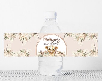 Editable Highland Cow Baby Shower Water Bottle Labels Cow Baby Shower Bottle Label Barnyard Farm Animals Water Label Printable Template 0190