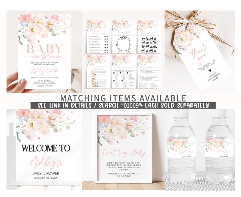 Girl Floral Baby Shower Printable Templates