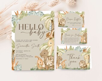 Editable Dinosaur Baby Shower Invitation Bundle, Baby Dinosaur Boho Baby Shower Invite Pack, Gender Neutral Dino Baby Shower Invitation 0666