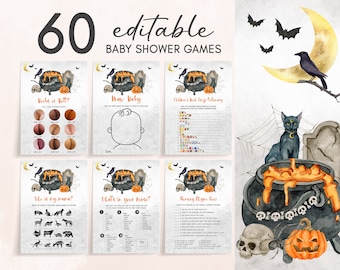 Editable A Baby is Brewing Halloween Baby Shower Games Bundle, Witch Baby Shower Game Pack, Gender Neutral Halloween Games Set Template 0436