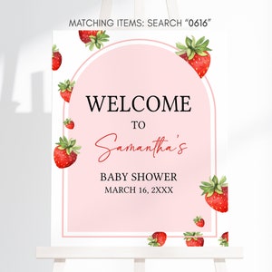 Bearbeitbares Erdbeer-Babyparty-Willkommensschild, Beere Süßes Babyparty-Willkommensplakat, rotes Erdbeer-Babypartyschild, Beere erstes Baby 0616 Bild 3