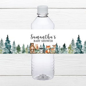 Woodland Baby Shower Water Bottle Label, Adventure Baby Shower Label, Winter, Forest, Neutral, Mountain Invitation, Boy Girl BSL 112