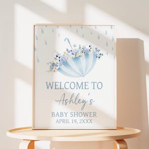 Bewerkbaar april douches babyshower welkomstbord, Bring May Flowers paraplu babyshower welkomstposter, Baby in Bloom lentedouche, 01004