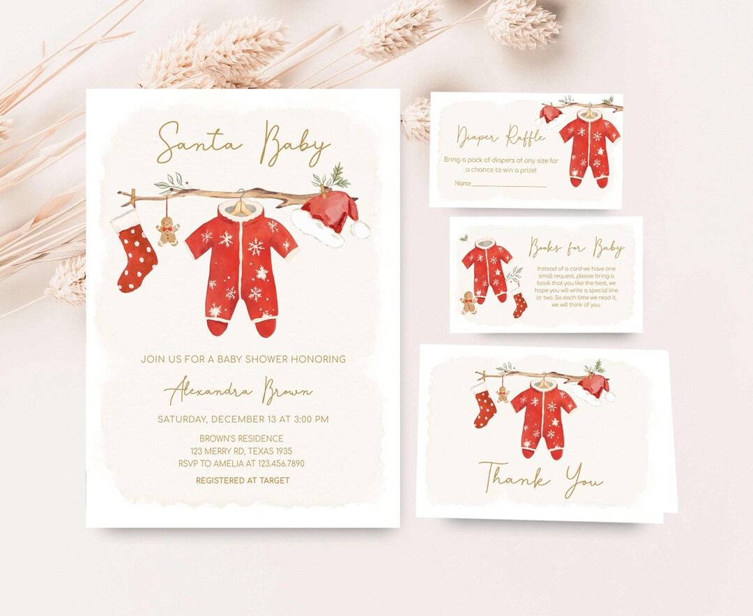 Editable Santa Baby Shower Invitation Bundle, Baby Clothes Christmas ...