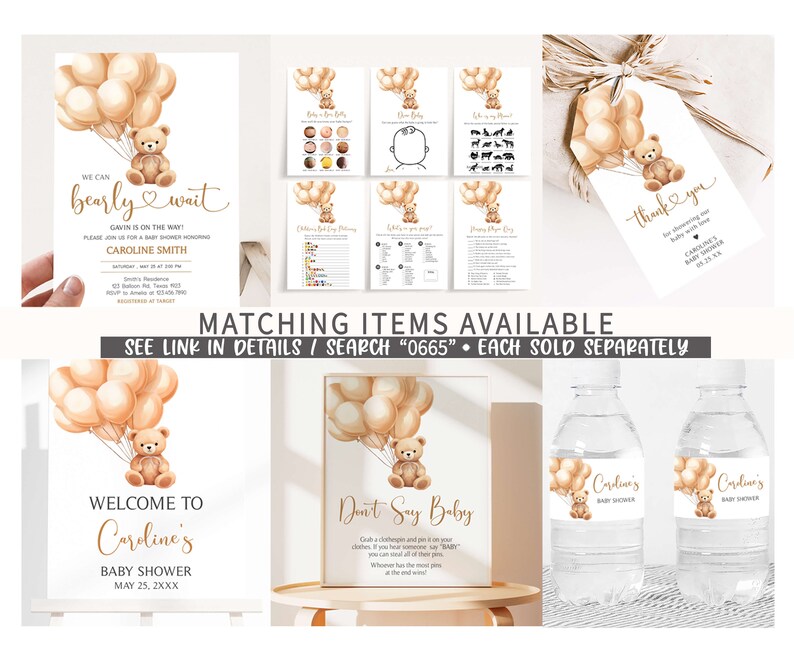 Editable Brown Bear Baby Shower Games Bundle, Teddy Bear Balloon Baby Shower Game Pack, We Can Bearly Wait Baby Shower Games Template, 0665 image 2