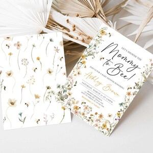 Editable Bee Baby Shower Invitation, Mommy to Bee Gender Neutral Baby Shower Invite, Wildflower Bee Baby Shower Invitation Template, 0639 image 2