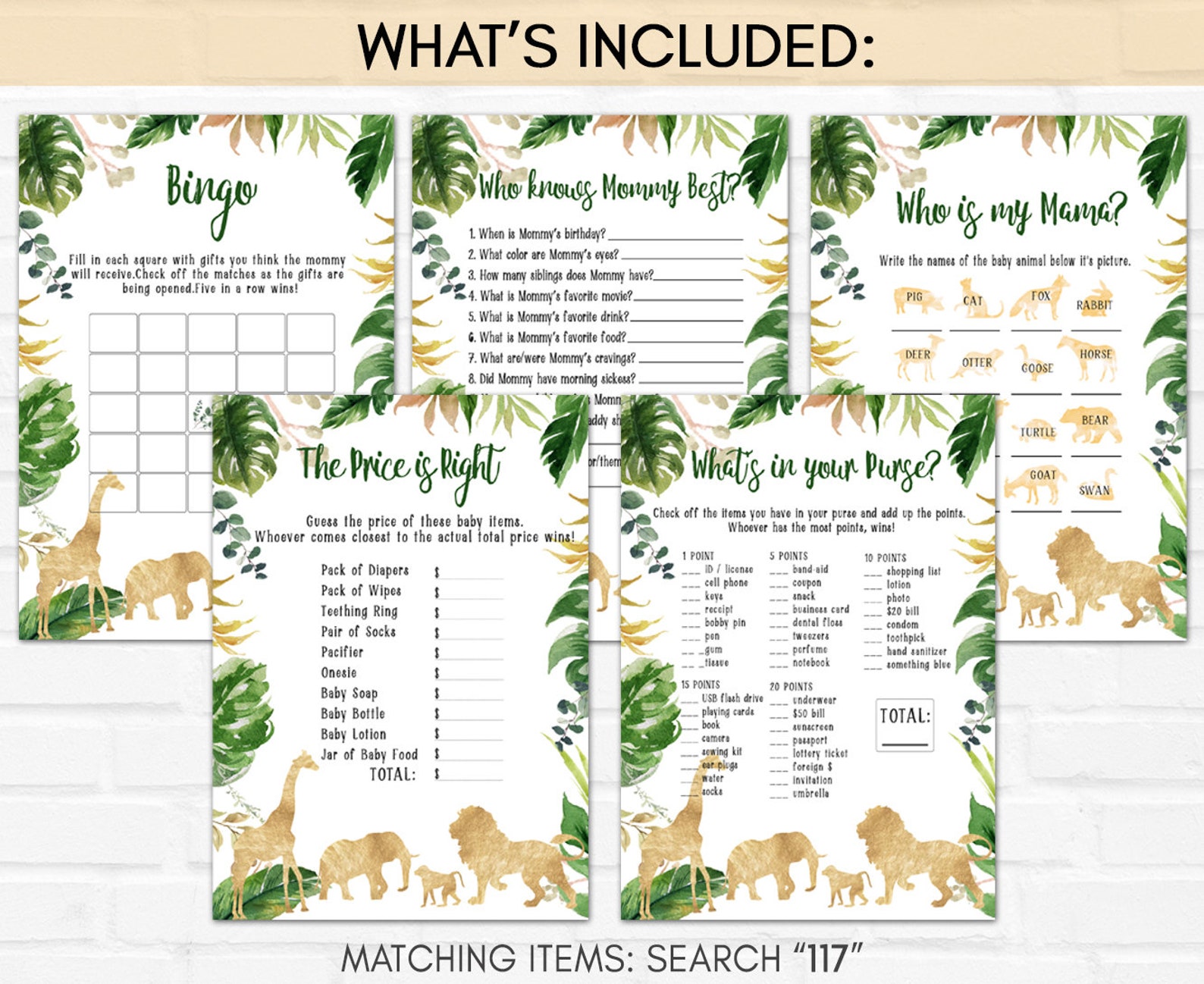 Safari Baby Shower Games Bundle Boy Baby Shower Jungle Theme Etsy