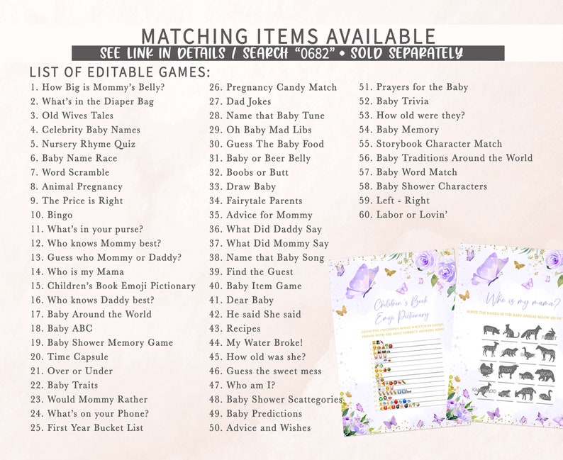Editable Purple Butterfly Baby Shower Due Date Calendar, Butterflies Girl Baby Shower Calendar, Floral Butterfly Purple Baby Shower, 0682 image 4