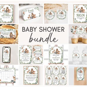 Editable Woodland Baby Shower Bundle, Woodland Animals Baby Shower Pack, Greenery Forest Animals Baby Shower Mega Bundle Template, 0336