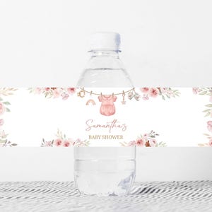 Étiquette de biberon modifiable corde à linge pour bébé fille, étiquette de shower de bébé fête florale bohème, Stickers biberon doux fille, 01069