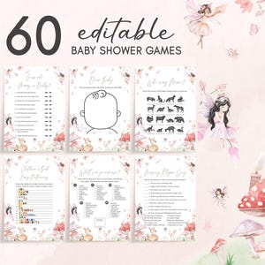 Editable Little Fairy Baby Shower Games Bundle, Enchanted Forest Fairy Baby Shower Game Pack, Girl Whimsical Floral Baby Shower Games, 01011