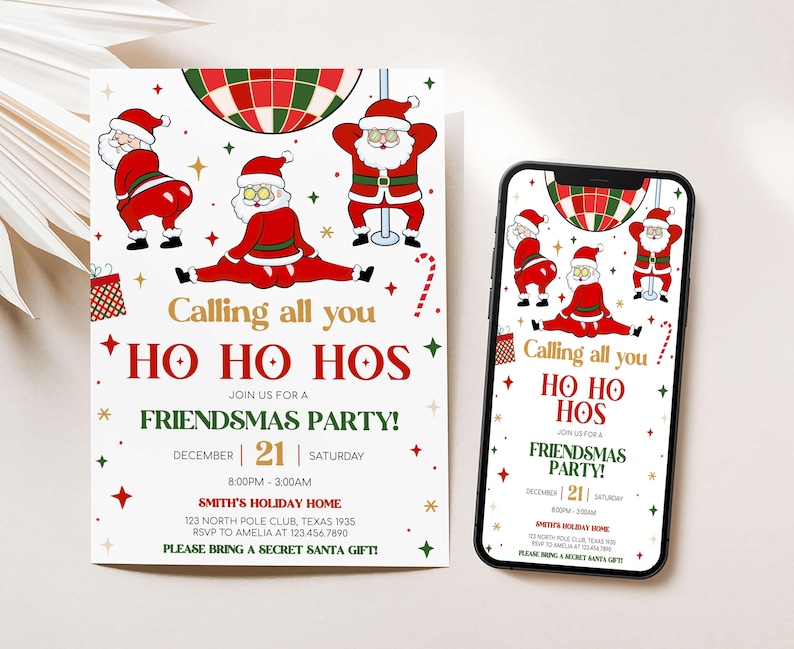 a card with a santa clause on it next to a basket