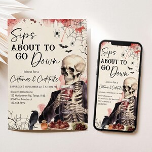 a Halloween-themed invitation and a smartphone displaying the same invitation.