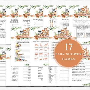 Juegos de baby shower de Woodland, paquete de juegos de baby shower de Woodland, paquete de juegos de animales de Woodland, juegos imprimibles de Woodland, Greenery Woodland 0056