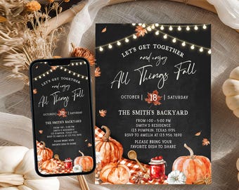Editable All Things Fall Invitation, Let's Get Together Invite, Fall Festival Thanksgiving Invite, Friendsgiving Dinner Invitation, 111SE