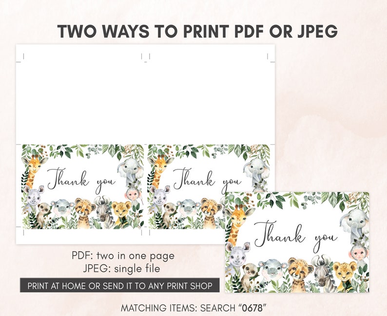 a set of two thank cards with watercolor animals