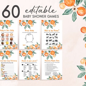 A Little Cutie is on way Baby Shower Games Bundle, Clementine Orange Gender Neutral Baby Shower Activity Game Pack, Printable 0171