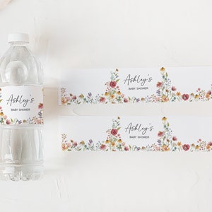Editable Baby in Bloom Baby Shower Bottle Label, Boho Wildflower Baby Shower Water Labels, Spring Floral Baby Shower Bottle Stickers, 0627 image 3