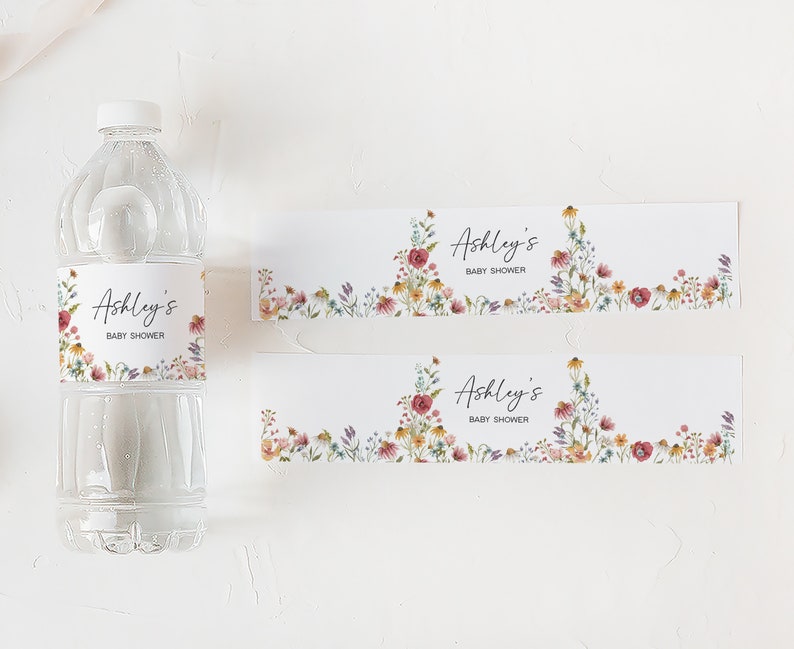 Editable Baby in Bloom Baby Shower Bottle Label, Boho Wildflower Baby Shower Water Labels, Spring Floral Baby Shower Bottle Stickers, 0627 image 3