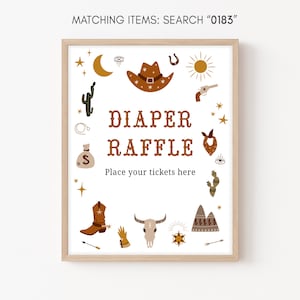 Diaper Raffle Sign Wild West Baby Shower Cowboy Baby Shower Diaper Game Sign Western Theme Country Baby Shower Printable Boho Template 0183