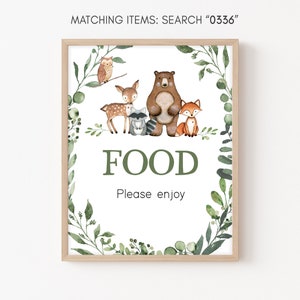 Woodland Baby Shower Food Sign Woodland Animals Baby Shower Food Table Sign Greenery Forest Wild Animals Party Sign Printable Template 0336