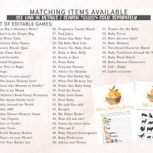 a list of matching items available for a baby shower