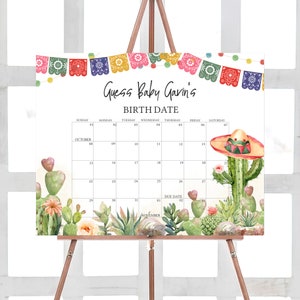 Bearbeitbarer Taco Bout A Baby Shower Fälligkeitsdatumskalender, Fiesta-Babypartykalender, Kaktus mexikanisches Babypartyspiel, Geburtstagsvorhersagen, 0637