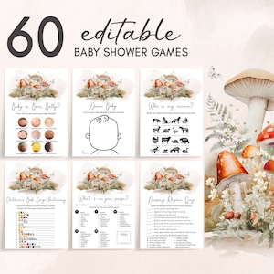 Editable Mushroom Baby Shower Games Bundle, Cottage Core Mushroom Baby Shower Game Pack, Little Mushroom Fall Baby Shower Game Template 0843