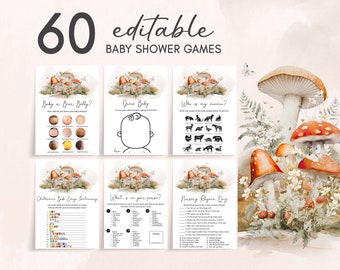 Editable Mushroom Baby Shower Games Bundle, Cottage Core Mushroom Baby Shower Game Pack, Little Mushroom Fall Baby Shower Game Template 0843