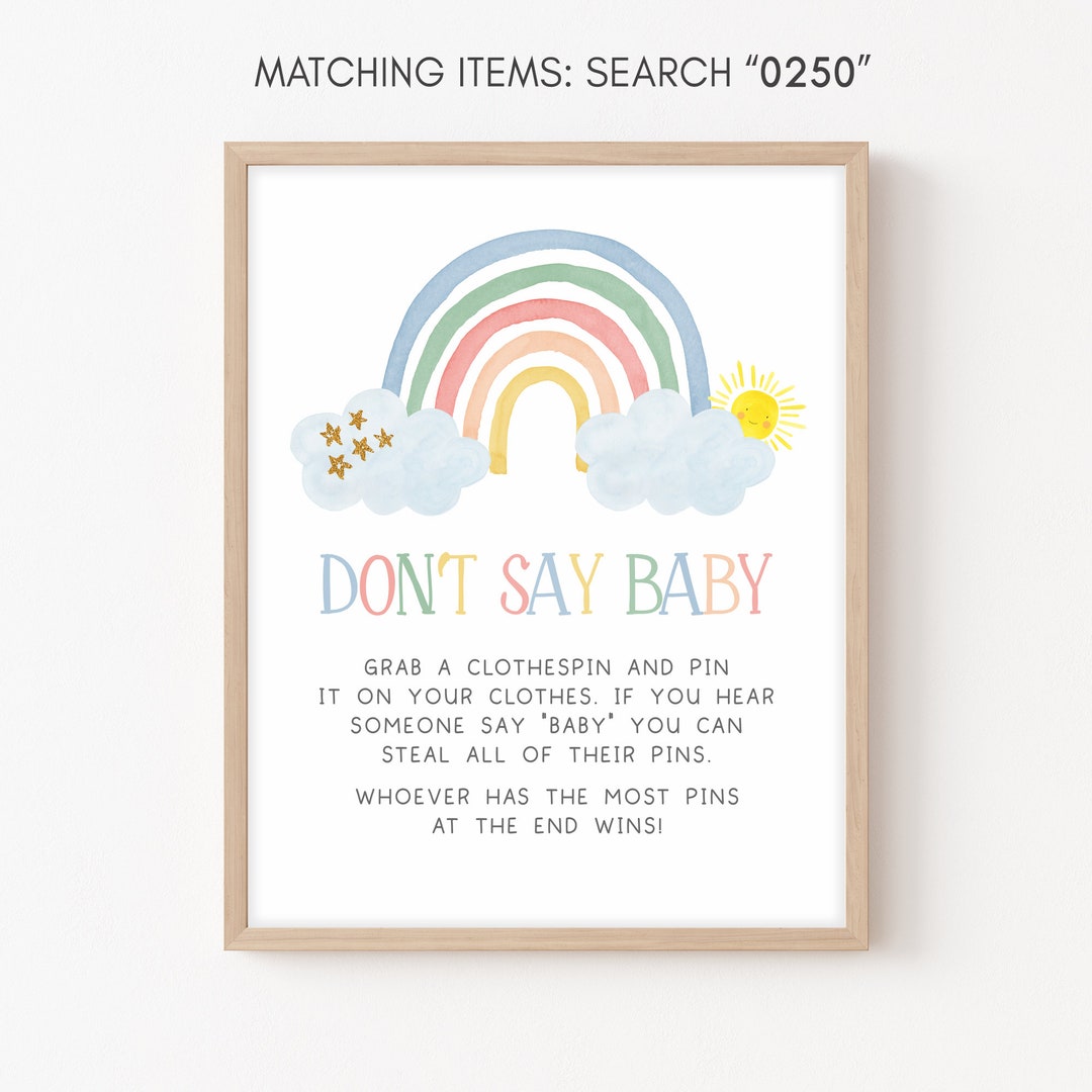 Don't Say Baby Sign Pastel Rainbow Baby Shower Little Ray of Sunshine