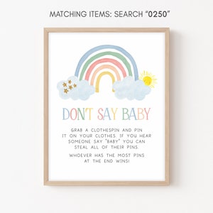 Don't Say Baby Sign Pastel Rainbow Baby Shower Little Ray of Sunshine Baby Shower Dont Say Baby Game Gender Neutral Printable Template 0250