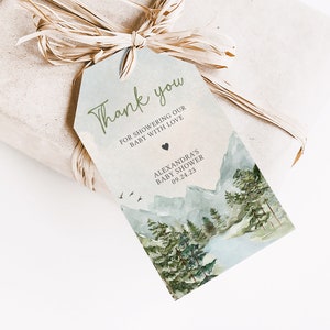 Editable Oh Boy Let the Adventure Begin Baby Shower Favor Tags, Woodland Mountain Baby Shower Gift Tag, Adventure Shower Thank You Tag, 0497 image 3