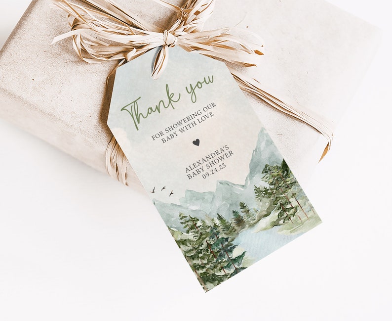 Editable Oh Boy Let the Adventure Begin Baby Shower Favor Tags, Woodland Mountain Baby Shower Gift Tag, Adventure Shower Thank You Tag, 0497 image 3