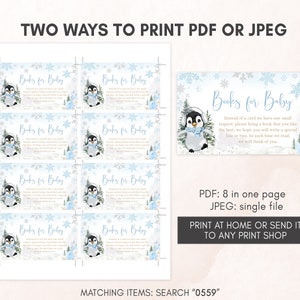 Editable Winter Penguin Baby Shower Invitation Bundle, Boy Penguin Baby Shower Invite Set, Blue Baby It's Cold Outside Baby Shower, 0559 image 5