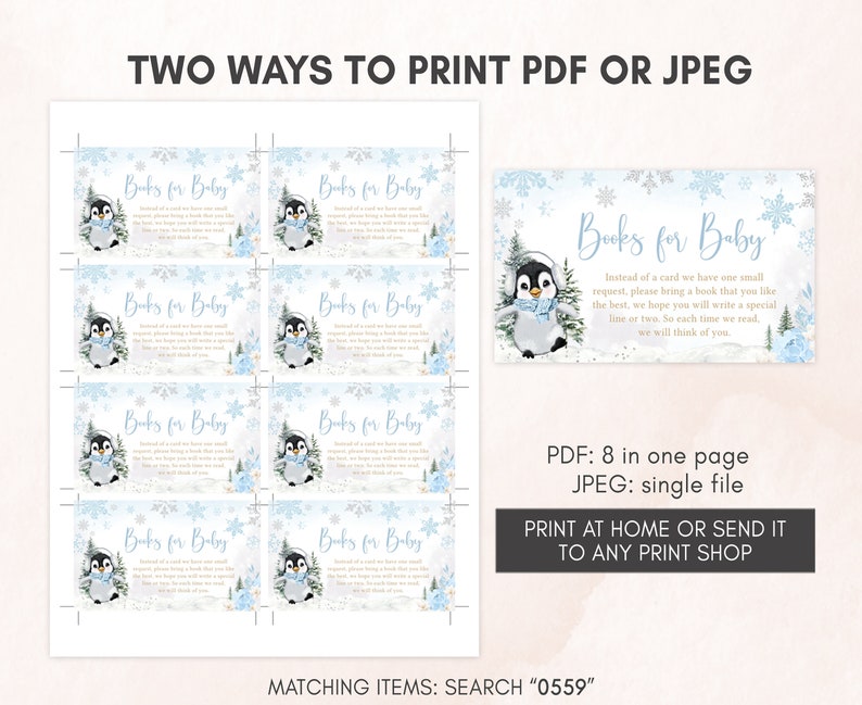 Editable Winter Penguin Baby Shower Invitation Bundle, Boy Penguin Baby Shower Invite Set, Blue Baby It's Cold Outside Baby Shower, 0559 image 5