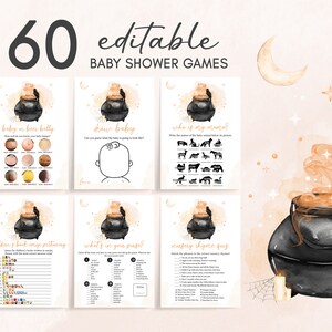 Editable A Baby is Brewing Halloween Baby Shower Games Bundle, Gender Neutral Halloween Baby Shower Game Pack, Witch Baby Shower Games 0469