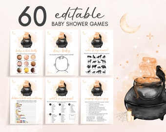 Editable A Baby is Brewing Halloween Baby Shower Games Bundle, Gender Neutral Halloween Baby Shower Game Pack, Witch Baby Shower Games 0469