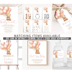 Editable Boho Bear Baby Shower Due Date Calendar, Pink Balloon Baby Shower Calendar, We Can Bearly Wait Baby Shower Birthday Prediction 0673 image 2