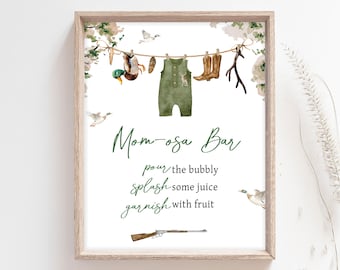 Mom Osa Bar Sign Duck Hunting Baby Shower, A Little Hunter, Mallard Duck Baby Shower Momosa Sign, Hunter Clothes Shower Mimosa Sign, 0964
