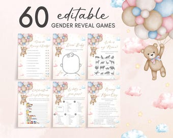 Lot de jeux révélateurs de genre We can Bearly Wait modifiable, jeu de révélation de genre ours en peluche, pack de jeux ballon rose bleu, jeu de société lui ou elle GR4